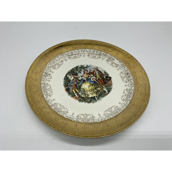 W.S. George Other - Vintage W.S. George Crest-O-Gold Decorative Plate Courting Couple 22K Gold USA